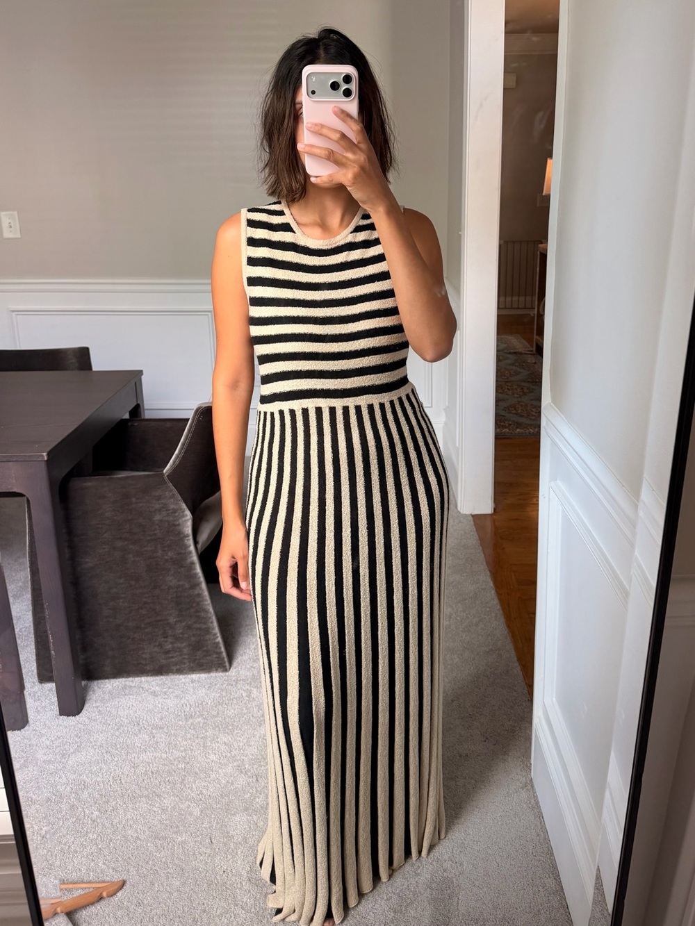 Zara Black and Cream Striped Sleeveless Maxi Dress